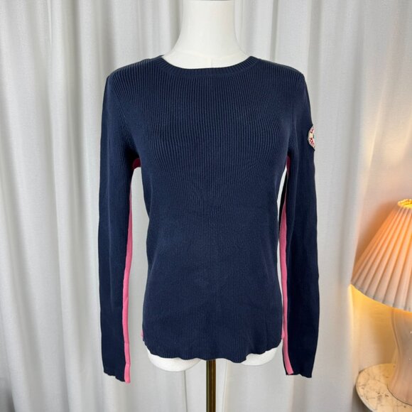 Vintage Y2K Ralph Lauren Polo Jeans Navy Rib Knit Sweater Flag Patch sz Medium - Picture 1 of 7